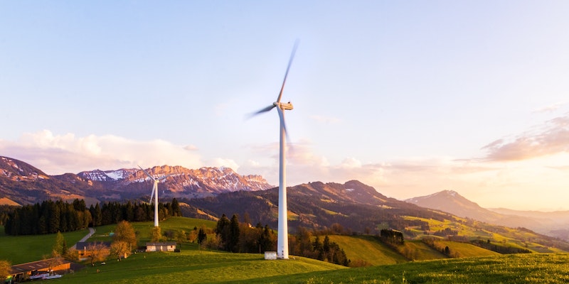 Wind farm with beautiful blue sky
